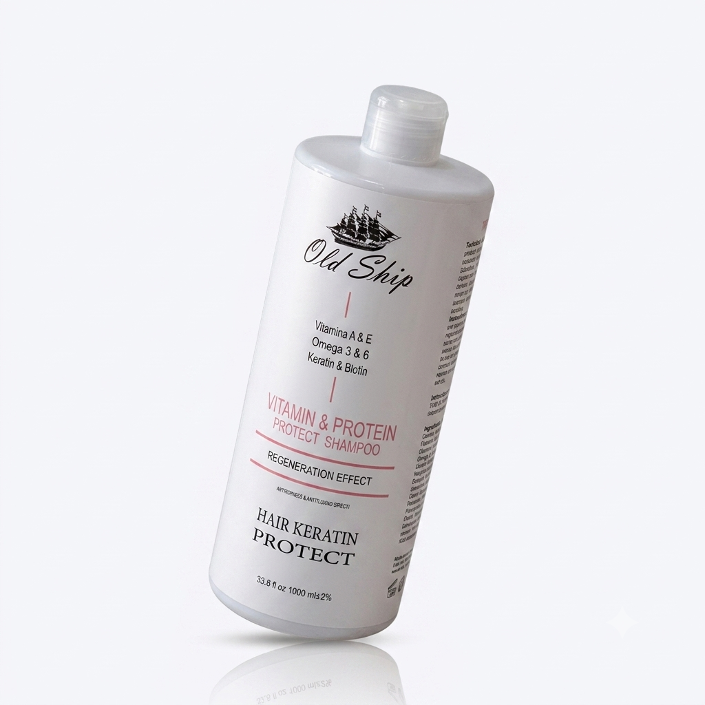 شامپو کراتین اولد شیپ Hair Keratin Protect حجم 1000 میلی‌لیتر حاوی کراتین، بیوتین و ویتامین A و E