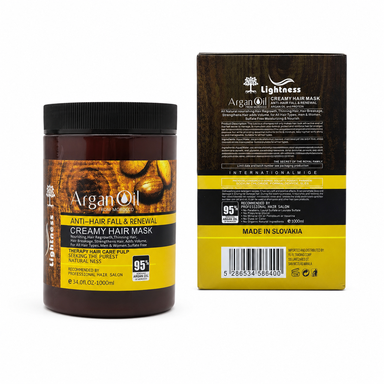 ماسک مو آرگان لایتنس مخصوص موهای کراتین شده حجم 1000 میلی‌لیتر حاوی روغن آرگان مراکشی