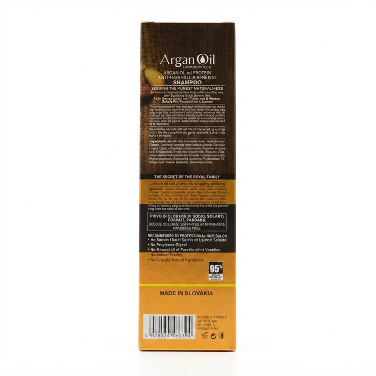 نمای پشت جعبه شامپو آرگان لایتنس مخصوص موهای کراتینشده Lightness Argan Oil Shampoo