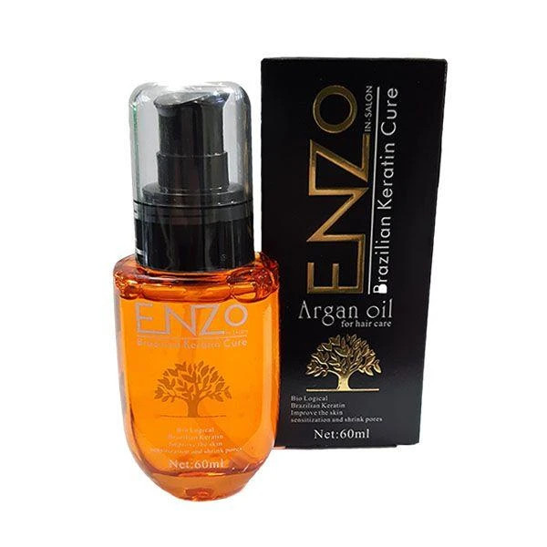 روغن مو ENZO Argan Oil 60ml به همراه جعبه محصول مناسب موهای خشک و آسیبدیده