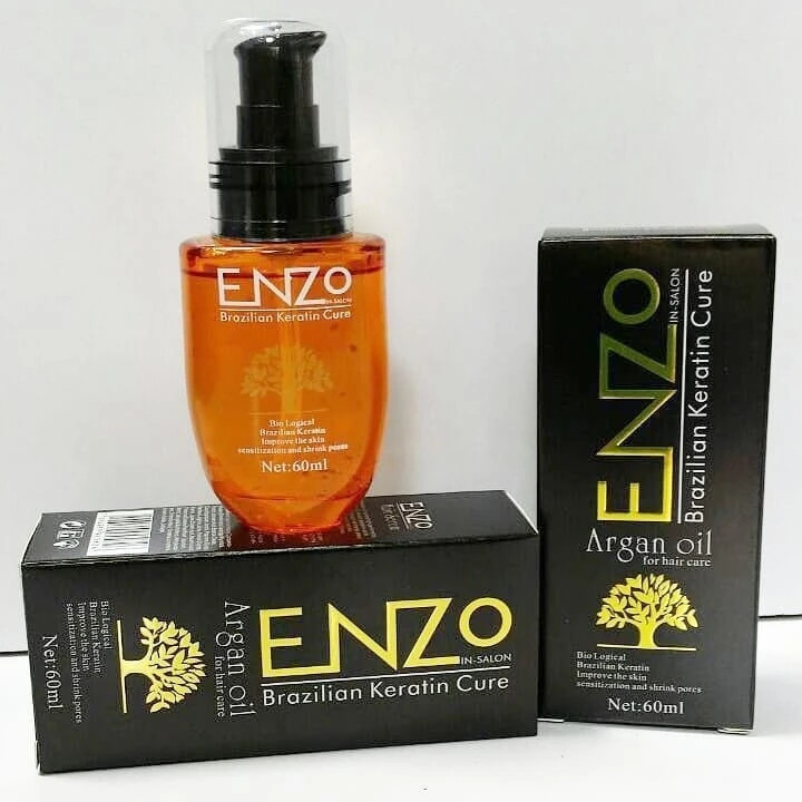 روغن مو ENZO Argan Oil 60ml به همراه جعبه محصول مناسب موهای خشک و آسیبدیده
