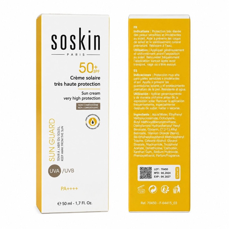 کرم ضدآفتاب بی رنگ سسکین با SPF50 مناسب پوست چرب حجم 50 میلی لیتر