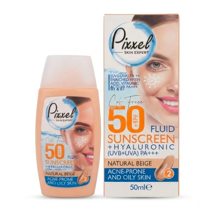 ضد آفتاب رنگی پیکسل با Spf50 مناسب پوست چرب و جوش دار حجم 50 میلی لیتر در آرایشی نرگسی