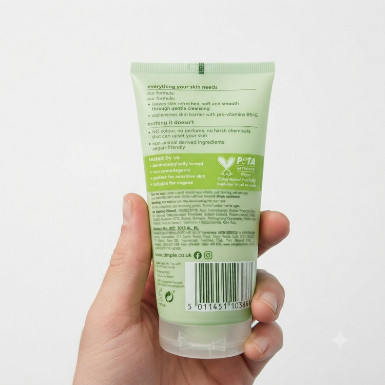 نمای پشت ژل شستشوی صورت سیمپل Refreshing Facial Wash 150ml همراه اطلاعات و ترکیبات محصول