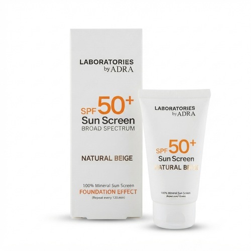 ضد آفتاب رنگی ژلی SPF50+ لابراتواریز بژ طبیعی با محافظت UVA و UVB در آرایشی نرگسی