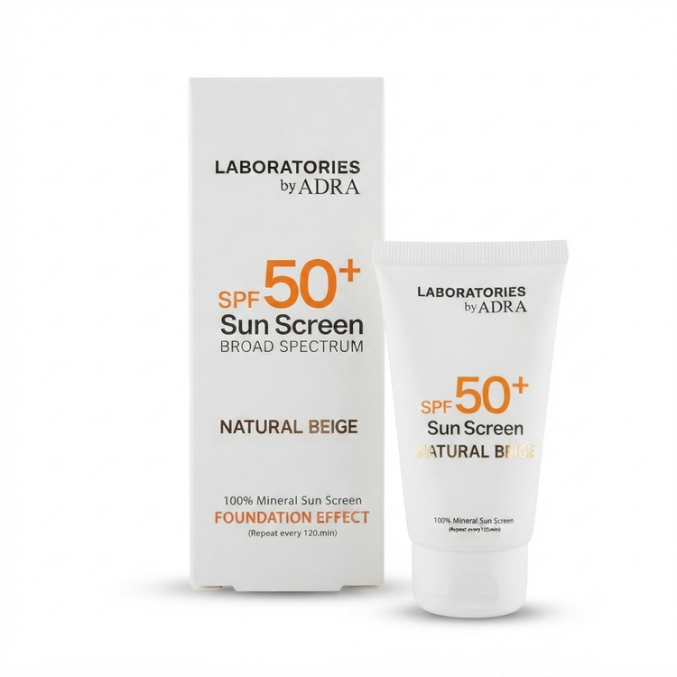 ضد آفتاب رنگی ژلی SPF50+ لابراتواریز بژ طبیعی با محافظت UVA و UVB در آرایشی نرگسی