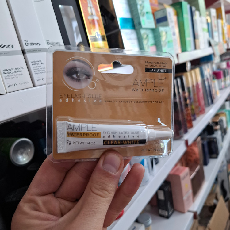 چسب مژه آمپل بیرنگ ضد آب AMPLE Waterproof Clear 7 گرمی مناسب انواع مژه مصنوعی در آرایشی نرگسی