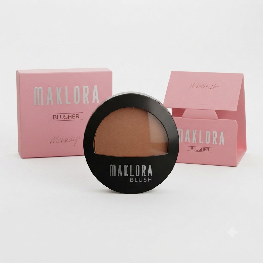 رژگونه پودری مکلورا Maklora Blush با بافت نرم و رنگ‌دهی طبیعی مناسب آرایش روزانه و حرفه‌ای در آرایشی نرگسی کرمانشاه