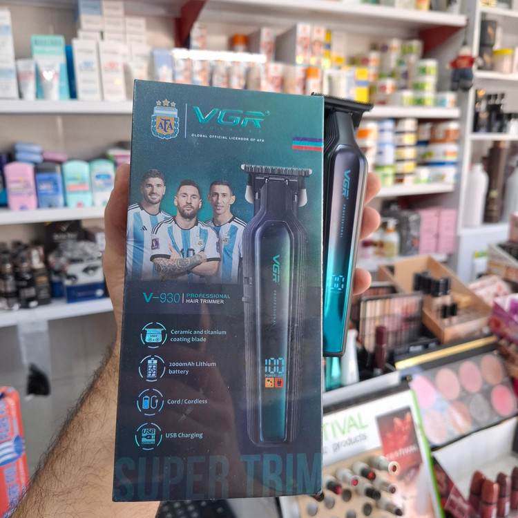 ماشین اصلاح حرفهای VGR مدل V-930 رنگ مشکی و آبی متالیک به همراه جعبه در آرایشی نرگسی کرمانشاه