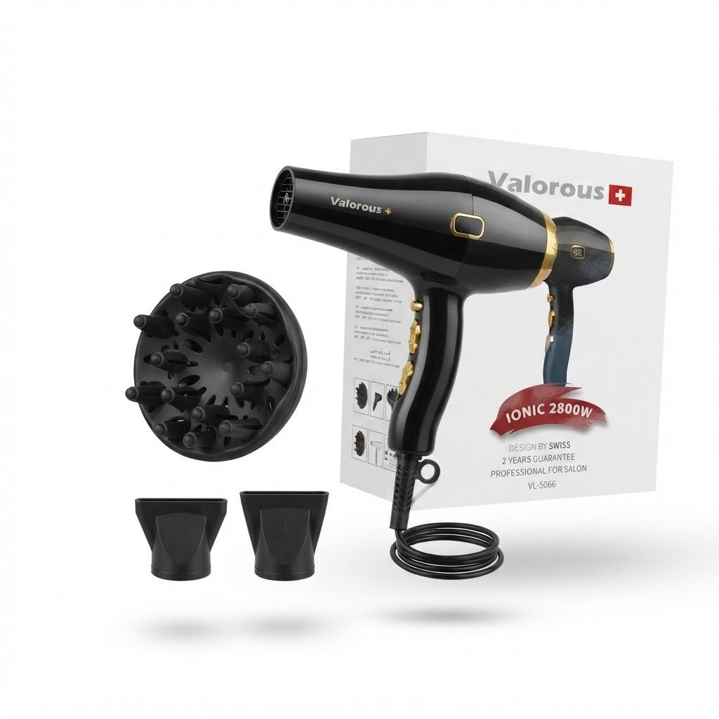 سشوار حرفه‌ای والوروس Valorous VL-5066 2800 وات مشکی طلایی در آرایشی نرگسی
