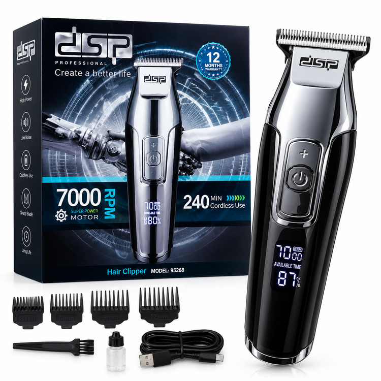 ماشین ریش تراش و اصلاح DSP Professional مدل 95268 اورجینال همراه با ۴ شانه اصلاح و لوازم جانبی
