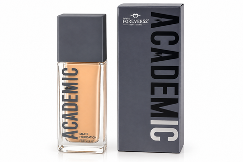 کرم پودر مات آکادمیک فوراور۵۲ مدل Academic Matte Foundation با بستهبندی شیشهای و درپوش طوسی